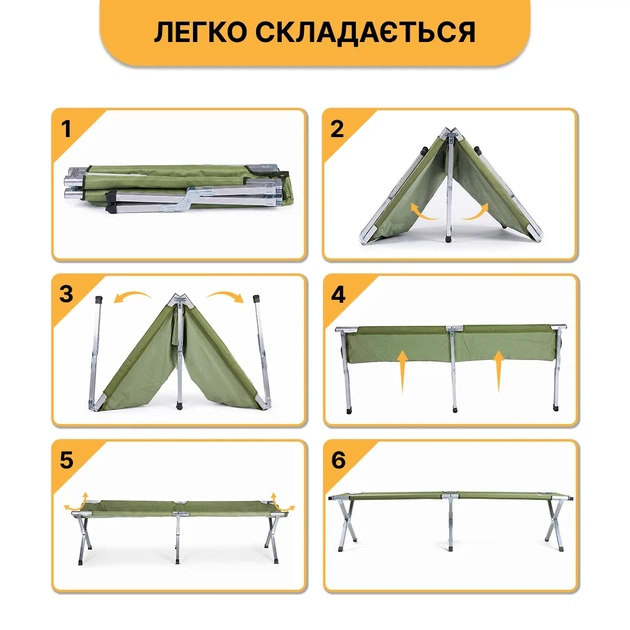 Армійська похідна розкладушка LB-MC-A1-AGR до 120 кг сталь зелена - зображення 6