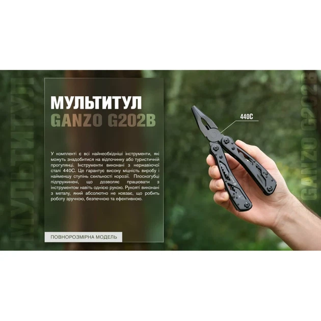 Мультитул Ganzo G202B 24 функции нержавеющая сталь 10,5х5х1,8 см черный - изображение 18