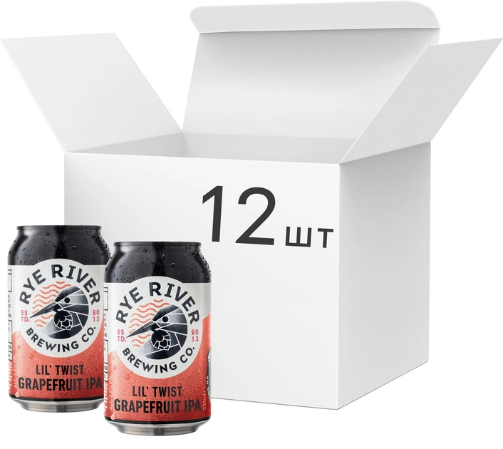 Упаковка пива Rye River Lil Twist Grapefruit IPA світле нефільтроване 3.8% 0.33 л х 12 шт (5391525115931) - Фото 1 Упаковка пива Rye River Lil Twist Grapefruit IPA світле нефільтроване 3.8% 0.33 л х 12 шт (5391525115931) - зображення 1