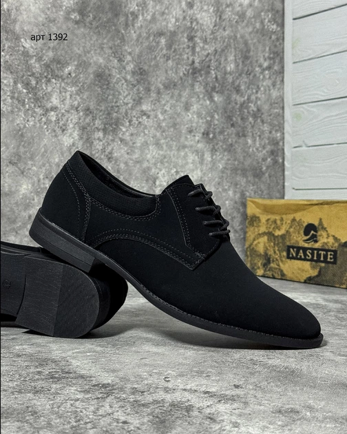 Туфлі чоловічі Derby NS 43 (27.5 см) Black Nubuck Leather (арт 1392) - изображение 4