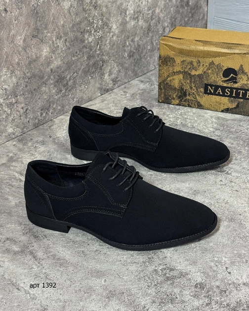 Туфлі чоловічі Derby NS 43 (27.5 см) Black Nubuck Leather (арт 1392) - изображение 8
