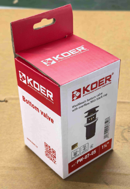 Донный клапан для раковины с переливом KOER PW-07-07 автоматический (Click-Clack) (Цвет графитовый) 1 1/4'' (KR6483) - Фото 11 Донный клапан для раковины с переливом KOER PW-07-07 автоматический (Click-Clack) (Цвет графитовый) 1 1/4'' (KR6483) - изображение 11