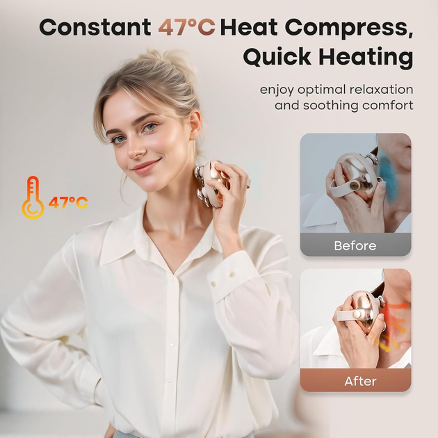 Массажер для головы Arboleaf CM11E с подогревом 47°C, беспроводной, IPX7, аккумуляторный, 360° разминающий массаж для головы, шеи - изображение 4