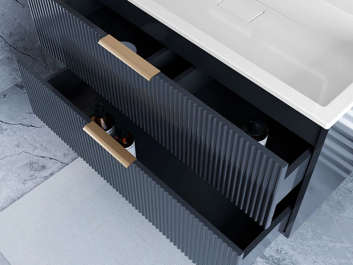 Тумба лакированная, подвесная Luxor Riva 100 Антрацит, с умывальником Loft Low 100 - изображение 4