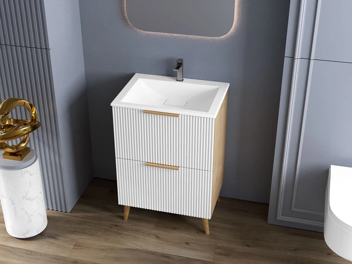 Тумба лакированная, Luxor Anna 60 Дуб, с умывальником Veo Low 60 - изображение 5