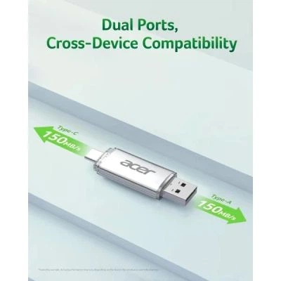 USB флеш накопитель Acer 64GB UT300 USB-A/Type-C 3.2 Silver (BL.9BWWA.589) - Фото 2 USB флеш накопитель Acer 64GB UT300 USB-A/Type-C 3.2 Silver (BL.9BWWA.589) - изображение 2