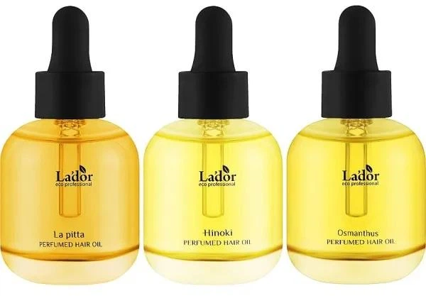 Набор парфюмированных масел для волос La'dor Perfumed Hair Oil Trio Set: La Pitta 30 мл + Hinoki 30 мл + Osmanthus 30 мл (8809789633957) - Фото 1 Набор парфюмированных масел для волос La'dor Perfumed Hair Oil Trio Set: La Pitta 30 мл + Hinoki 30 мл + Osmanthus 30 мл (8809789633957) - изображение 1