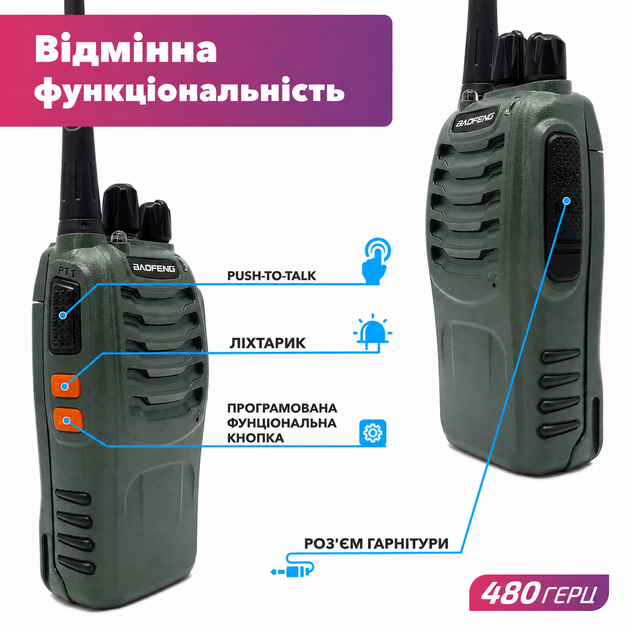 Рація Baofeng BF-888S + Гарнітура + Ремінець на шию, зелена - зображення 2