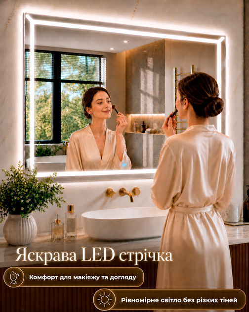 Зеркало с подсветкой для гостиной настенное прямоугольное LED зеркало для макияжа косметическое 50х70см Asans - изображение 3