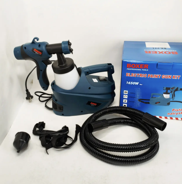 Электрический краскопульт BOXER BX-771 1650 Вт с соплом 1,8 мм и баком 700 мл для покраски стен, потолков, мебели, дверей, заборов, ворот, древесины, металла, бетона, нанесения красок, лаков, грунтовок, морилок и защитных покрытий - Фото 6 Электрический краскопульт BOXER BX-771 1650 Вт с соплом 1,8 мм и баком 700 мл для покраски стен, потолков, мебели, дверей, заборов, ворот, древесины, металла, бетона, нанесения красок, лаков, грунтовок, морилок и защитных покрытий - изображение 6
