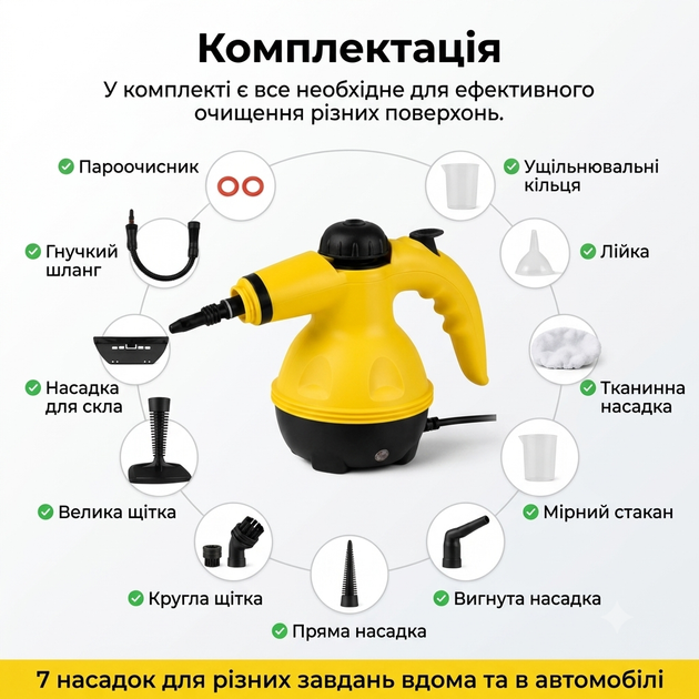 Ручной пароочиститель STA 1000 Вт, 400 мл, 9-в-1 с насадками, парогенератор, пароочиститель для дома, кухни, ванной, окон, плитки и автомобиля(STA 1000) - изображение 3
