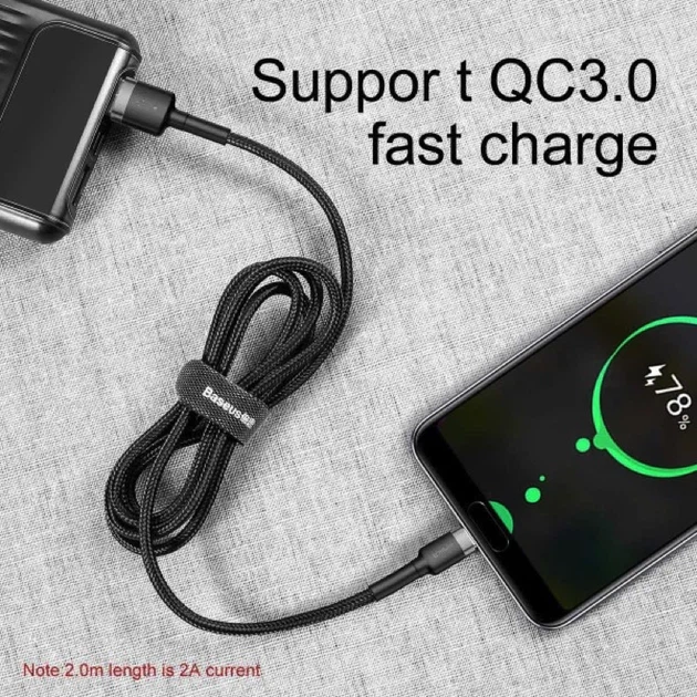 Кабель Baseus Cafule Cable USB For Type-C 3A 1m Gray+Black - зображення 8