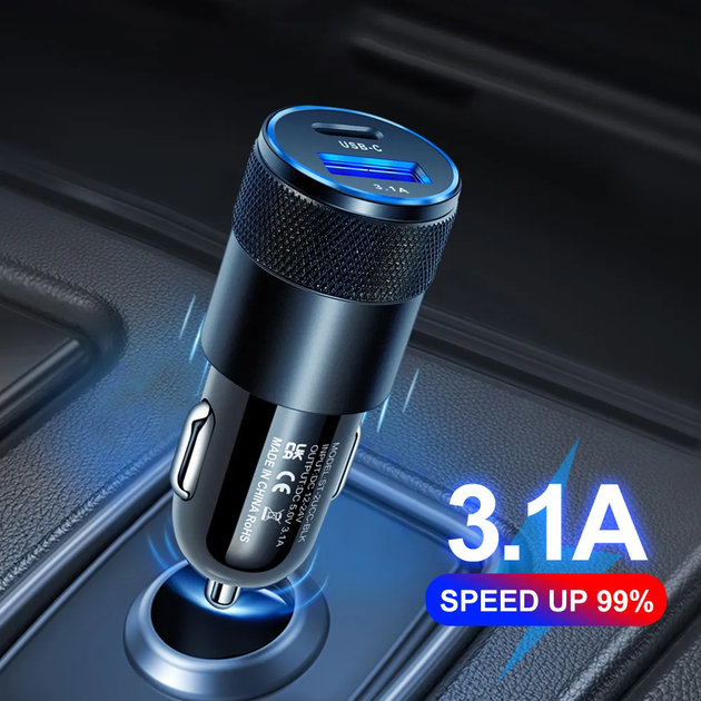 Автомобильная зарядка 15Вт в прикуриватель 12/24В с двумя USB портами (USB-C + USB-A) для зарядки смартфонов - изображение 4
