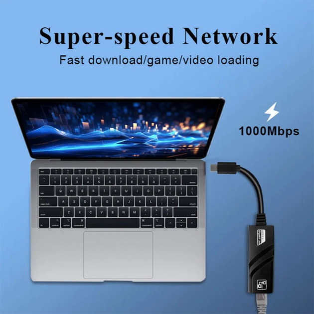 Мережевий адаптер-перехідник Ethernet RJ45 на USB Type-C 1000 Мбіт/с для ноутбука/ПК/MacBook/ТВ приставки - зображення 4