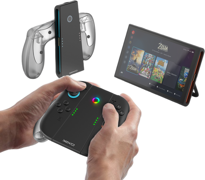 Набір зарядних тримачів Yaxo для Joy-Con Charge Grip Set на NS/NS2 Techno Black (YGCGSJCH01B) - зображення 7