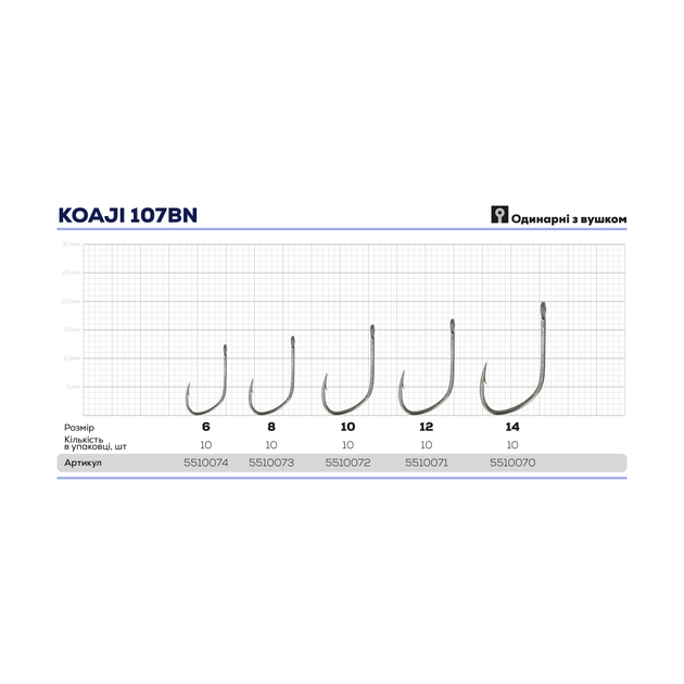 Крючок ZEOX Koaji 107BN №14(10шт) - Фото 3 Крючок ZEOX Koaji 107BN №14(10шт) - изображение 3