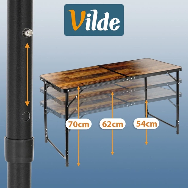 Стіл туристичний Vilde 489404 розкладний 3в1 120 x 60 x 54/62/70 см Коричневий (5900670121683) - Фото 8 Стіл туристичний Vilde 489404 розкладний 3в1 120 x 60 x 54/62/70 см Коричневий (5900670121683) - зображення 8
