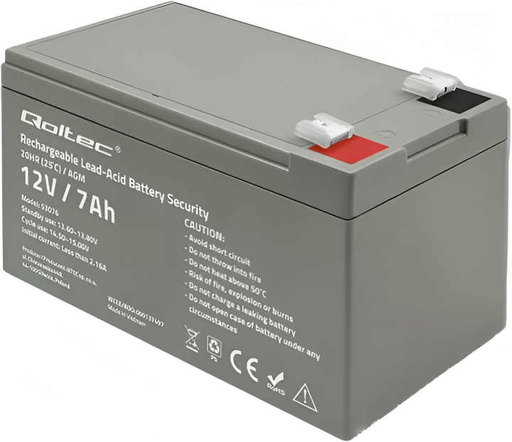 Аккумуляторная батарея Qoltec AGM 12V-7Ah 105A Security (5901878530765) - Фото 5 Аккумуляторная батарея Qoltec AGM 12V-7Ah 105A Security (5901878530765) - изображение 5