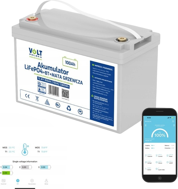Аккумуляторная батарея Volt Polska LiFePO4 12.8V 100Ah 150A Bluetooth (6AKLI10M12) - изображение 4