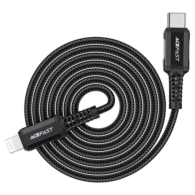 Кабель ACEFAST C4-01 Type-C to iP 3A, 30W, 1.8m, nylon, zinc connectors, Black - Фото 4 Кабель ACEFAST C4-01 Type-C to iP 3A, 30W, 1.8m, nylon, zinc connectors, Black - изображение 4