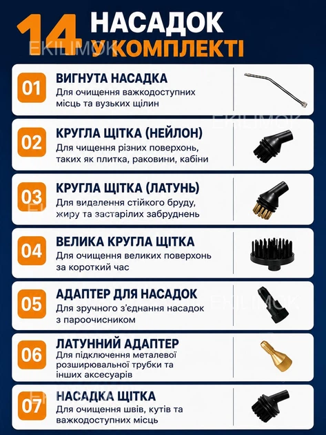 Пароочисник Cleaner 2500 Вт універсальний ручний парогенератор із 14 насадками для прибирання чищення стерилізації та дезінфекції від жиру та плісняви для кухні ванної кахлю плитки меблів авто вікон + Рукавички у подарунок - зображення 8