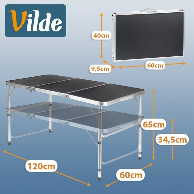 Стіл туристичний Vilde 489407 розкладний 2в1 120 x 60 x 34,5/65 см Графітовий (5900670121713) - Фото 12 Стіл туристичний Vilde 489407 розкладний 2в1 120 x 60 x 34,5/65 см Графітовий (5900670121713) - зображення 12