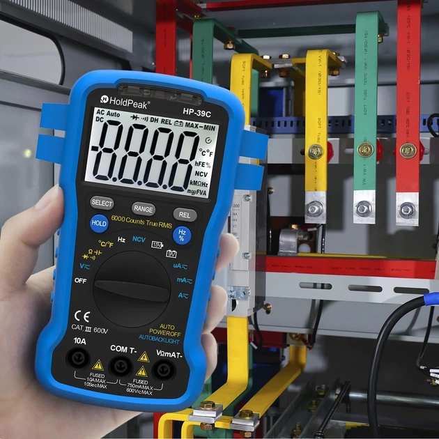 Мультиметр HoldPeak HP-39C компактный цифровой (TrueRMS 6000 отсчетов 600В 10А AC/DC 60МОМ 60mF 1000°C 10MHz NCV) - изображение 8