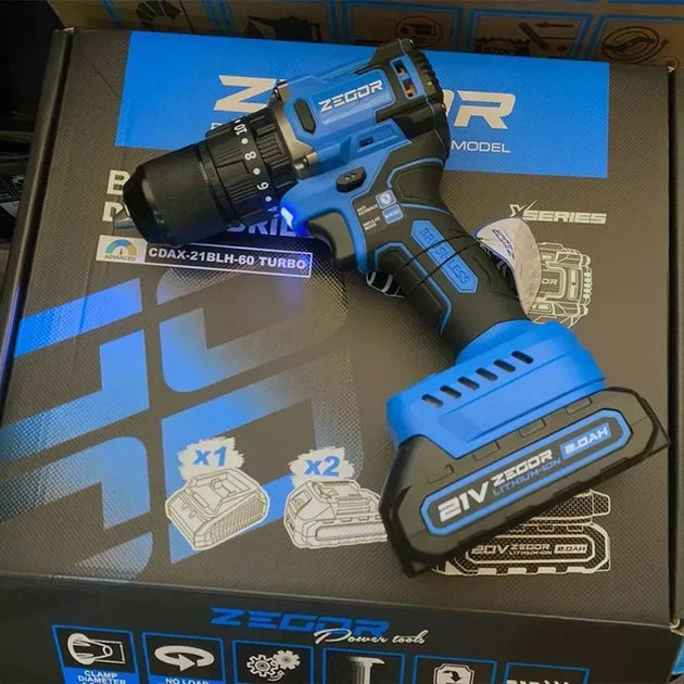 Шуруповерт аккумуляторный бесщеточный Zegor CDAX-21BLH-60 TURBO 21В 60 Hm - изображение 2