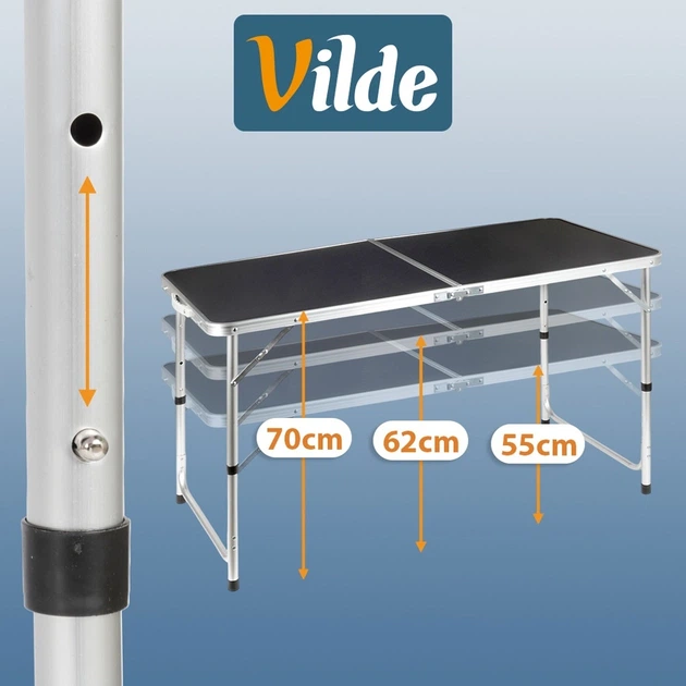 Stół turystyczny Vilde 489412 składany 3w1 120 x 60 x 55/62/70 cm z krzesłami Grafitowy (5900670121768) - obraz 8