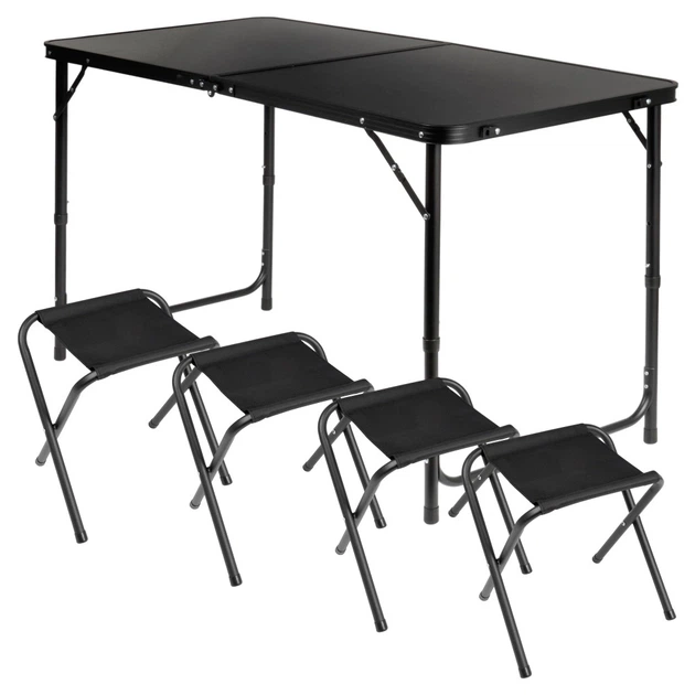 Стіл туристичний Vilde 489413 розкладний 120 x 60 x 55/62/70 см зі стільцями Чорний (5900670121775) - зображення 2