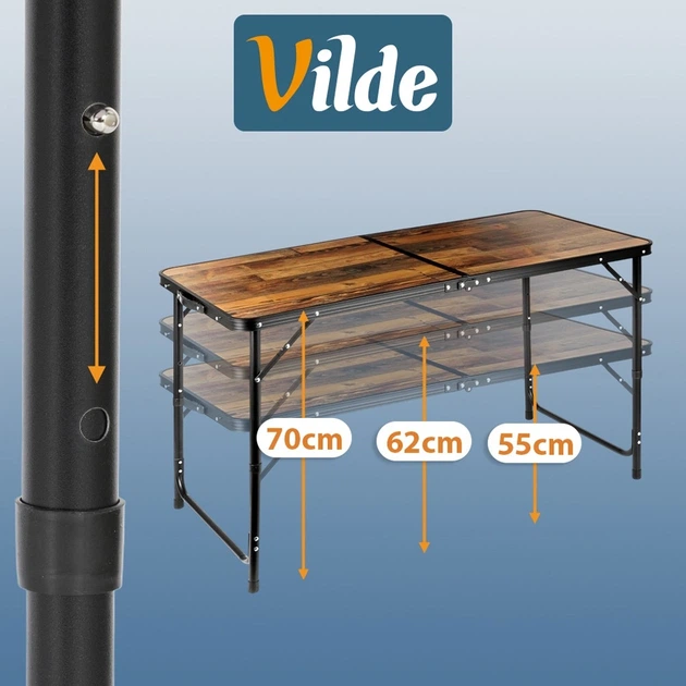 Стіл туристичний Vilde 489414 розкладний 3в1 120 x 60 x 55/62/70 см зі стільцями Коричневий (5900670121782) - зображення 11