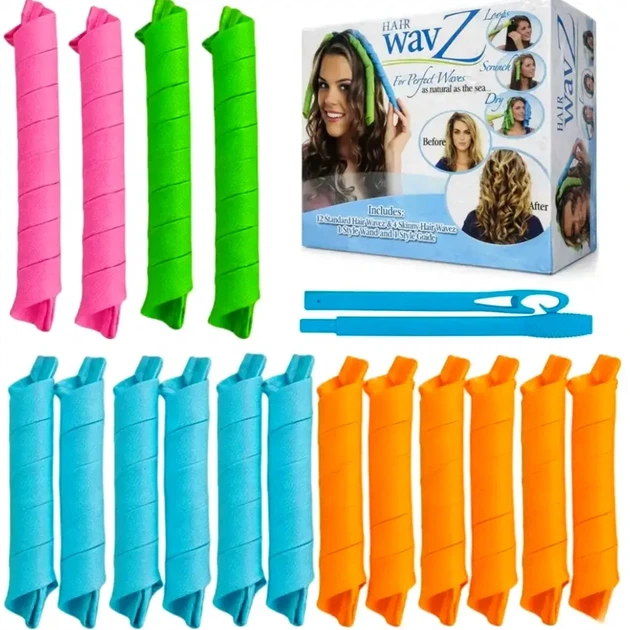 Спиральные бигуди Hair Wavz 16 шт. длина 35-50 см диаметр 2,5 см для завивки волос - Фото 1 Спиральные бигуди Hair Wavz 16 шт. длина 35-50 см диаметр 2,5 см для завивки волос - изображение 1