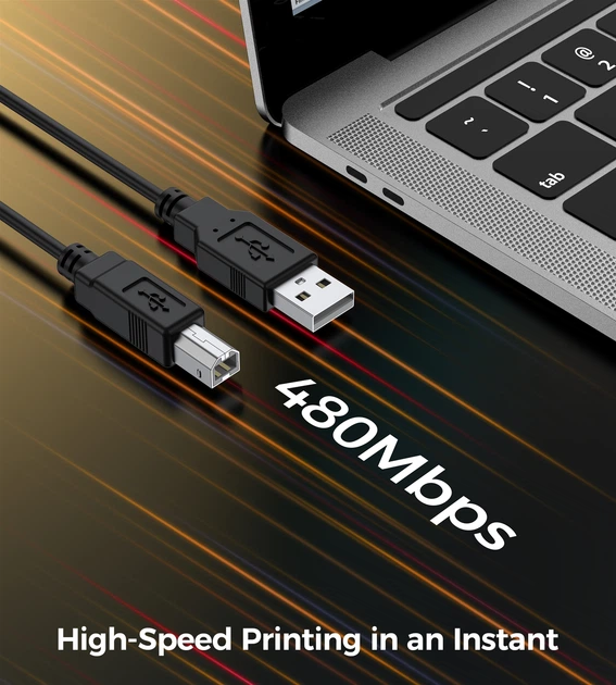 Кабель CHOETECH CableOne Printer Cable USB-A to USB-B 480Mbps 3 м Black (AB0060-3M-BK) - изображение 5