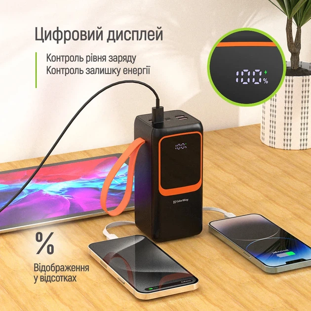УМБ ColorWay Power Bank 50 000 mAh PowerView (USB QC4.0 + USB-C PD22.5W) Black (CW-PB500LP02BK) - Фото 11 УМБ ColorWay Power Bank 50 000 mAh PowerView (USB QC4.0 + USB-C PD22.5W) Black (CW-PB500LP02BK) - изображение 11
