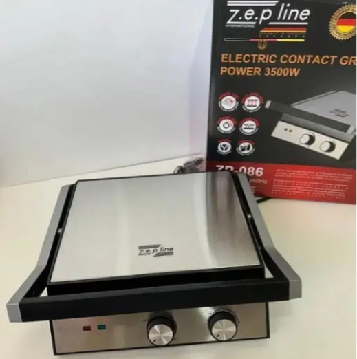 Гриль Электрогриль контактный складной прижимной Zepline ZP-086 3500 Вт с термостатом таймером съемными пластинами и антипригарным покрытием черно-серебристый - Фото 8 Гриль Электрогриль контактный складной прижимной Zepline ZP-086 3500 Вт с термостатом таймером съемными пластинами и антипригарным покрытием черно-серебристый - изображение 8