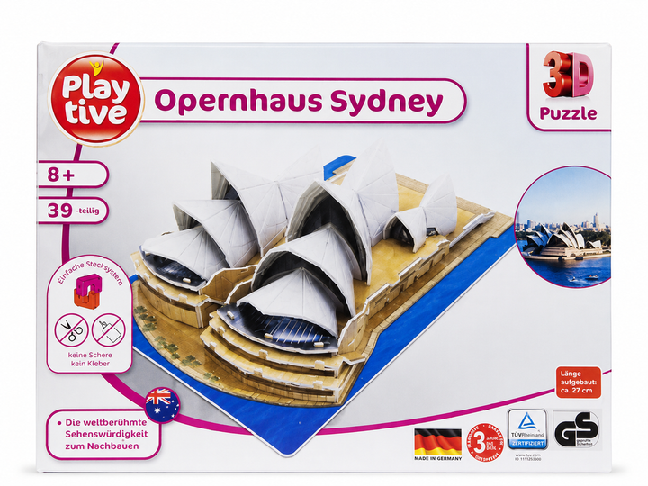 3D пазл Playtive Opernhaus Sydney (Седнейский оперный театр) - 39 деталей, без клея, 8+ (поврежденная коробка) - Фото 1 3D пазл Playtive Opernhaus Sydney (Седнейский оперный театр) - 39 деталей, без клея, 8+ (поврежденная коробка) - изображение 1