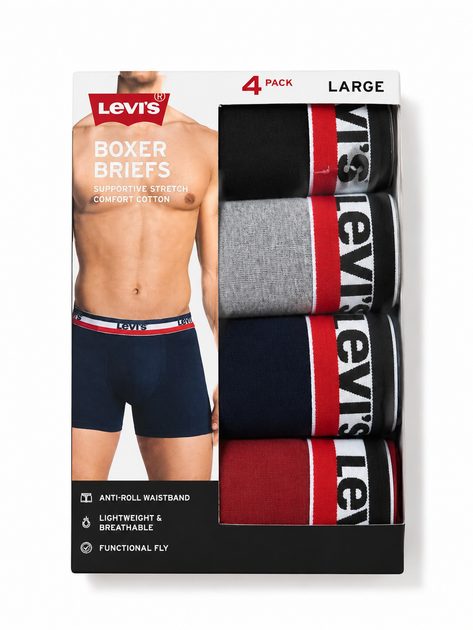 Чоловічі боксерські труси Levi's, набір з 4 штук Розмір L - Фото 1 Чоловічі боксерські труси Levi's, набір з 4 штук Розмір L - зображення 1