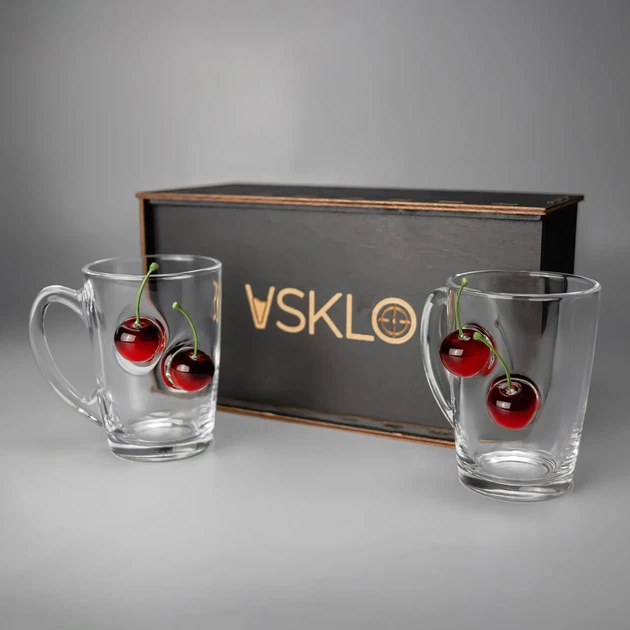 Набор на 2 чашки (с вишнями) VSKLO - Фото 2 Набор на 2 чашки (с вишнями) VSKLO - изображение 2