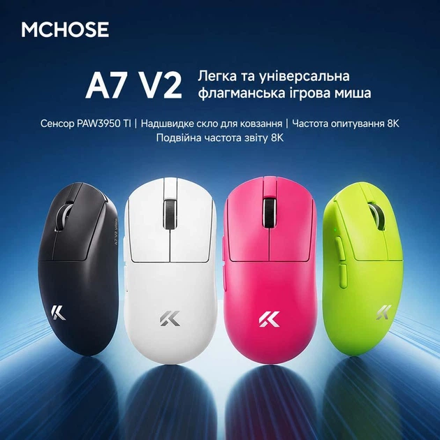 Ігрова бездротова миша MCHOSE A7 V2 White - Фото 2 Ігрова бездротова миша MCHOSE A7 V2 White - зображення 2