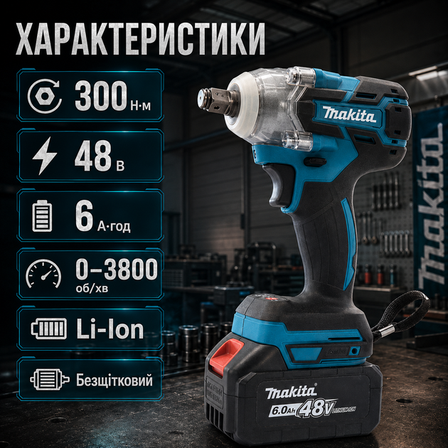 Гайковерт для домашнего и профессионального использования Makita DTW1000 48 В с двумя аккумуляторами емкостью 6,0 Ah - Фото 5 Гайковерт для домашнего и профессионального использования Makita DTW1000 48 В с двумя аккумуляторами емкостью 6,0 Ah - изображение 5