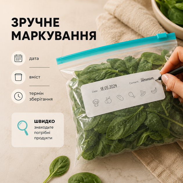 Набір багаторазових Zip-Lock пакетів для зберігання продуктів із бігунком 45 шт, 3 розміри - Фото 4 Набір багаторазових Zip-Lock пакетів для зберігання продуктів із бігунком 45 шт, 3 розміри - зображення 4