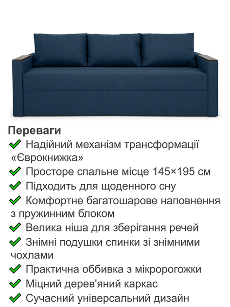 Диван Арні 220 × 98 см, синій - зображення 3