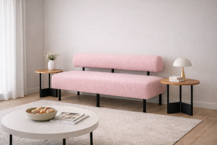Диван компактный Tobi Sho Люмо для офиса, гостиной, студии, салона, 1800х540х750 букле Alpaca Светло-розовый/61 - изображение 3