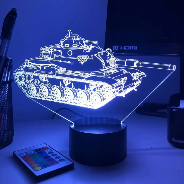 Светильник ночник декоративный ручной работы с пультом «Боевой танк M60 Patton. Военная тематика» 3D лампа с Led-подсветкой (7 цветов 4 режима) (3DT023) - изображение 5