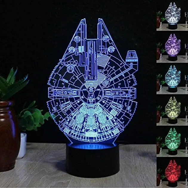 Світильник нічник декоративний ручної роботи з пультом «Star Wars Сокіл Тисячоліття Зоряні війни» 3D лампа з Led-підсвічуванням (7 кольорів 4 режими) (3DP002) - зображення 3