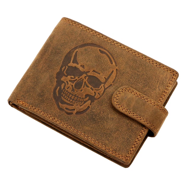 Чоловічий шкіряний гаманець Nordee L895 SKULL Коричневий - изображение 6