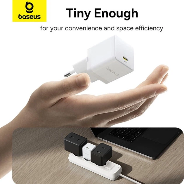 Мережевий зарядний пристрій Baseus Palm Fast Charger USB-C 30W + Cable USB-C to USB-C 60W 1m Moon White (P10111605213-01) [172514] - зображення 14