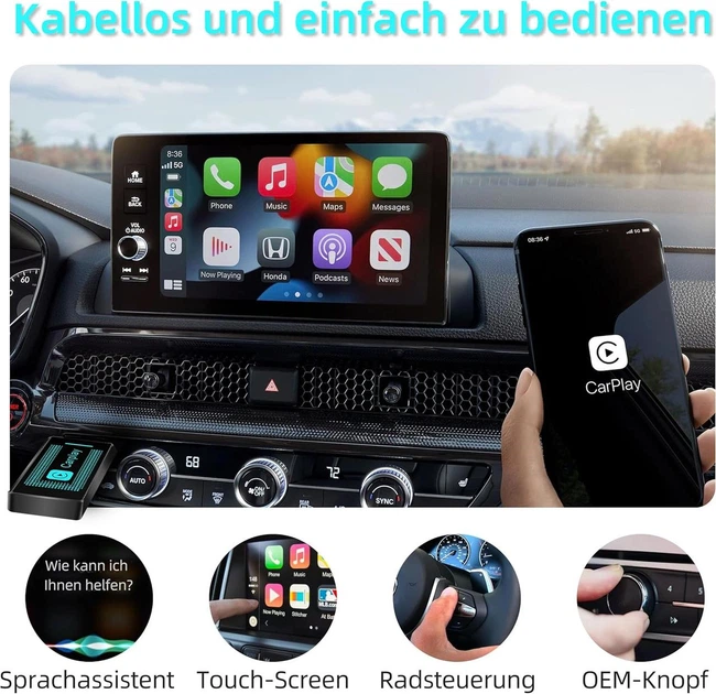 Беспроводной адаптер CarPlay для iPhone, Wireless Apple CarPlay USB, iOS 10+, авто 2016+, USB/USB-C - изображение 3