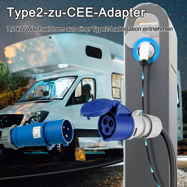 Адаптер Type 2 (IEC 62196) на CEE 32A 7,2 кВт, кабель 4 м, IP54 для зарядных станций электромобилей - изображение 4