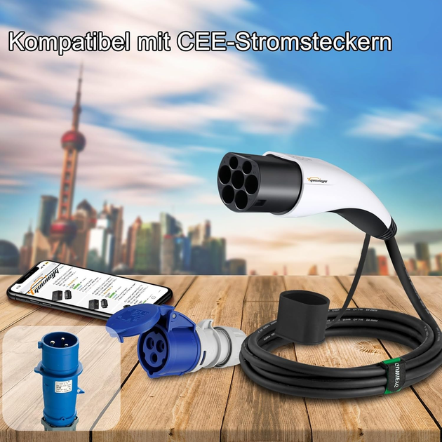 Адаптер Type 2 (IEC 62196) на CEE 32A 7,2 кВт, кабель 4 м, IP54 для зарядных станций электромобилей - изображение 5